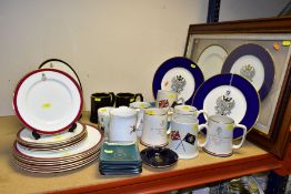 A COLLECTION OF MILITARY INTEREST, CERAMICS AND GLASSWARE, including a pair of Coalport plates