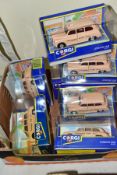 SEVEN BOXED CORGI TOYS AUSTIN FX4 LONDON TAXI MODELS, no. 91812, all in pink financial times '