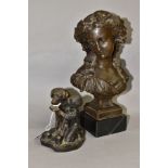 AFTER SCHULTZ, a small bronze figure group of boy feeding dog, impressed name to base, height