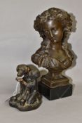 AFTER SCHULTZ, a small bronze figure group of boy feeding dog, impressed name to base, height