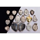 A BAG OF ASSORTED LOCKETS, with various engraved designs and shapes such as five ovals, seven