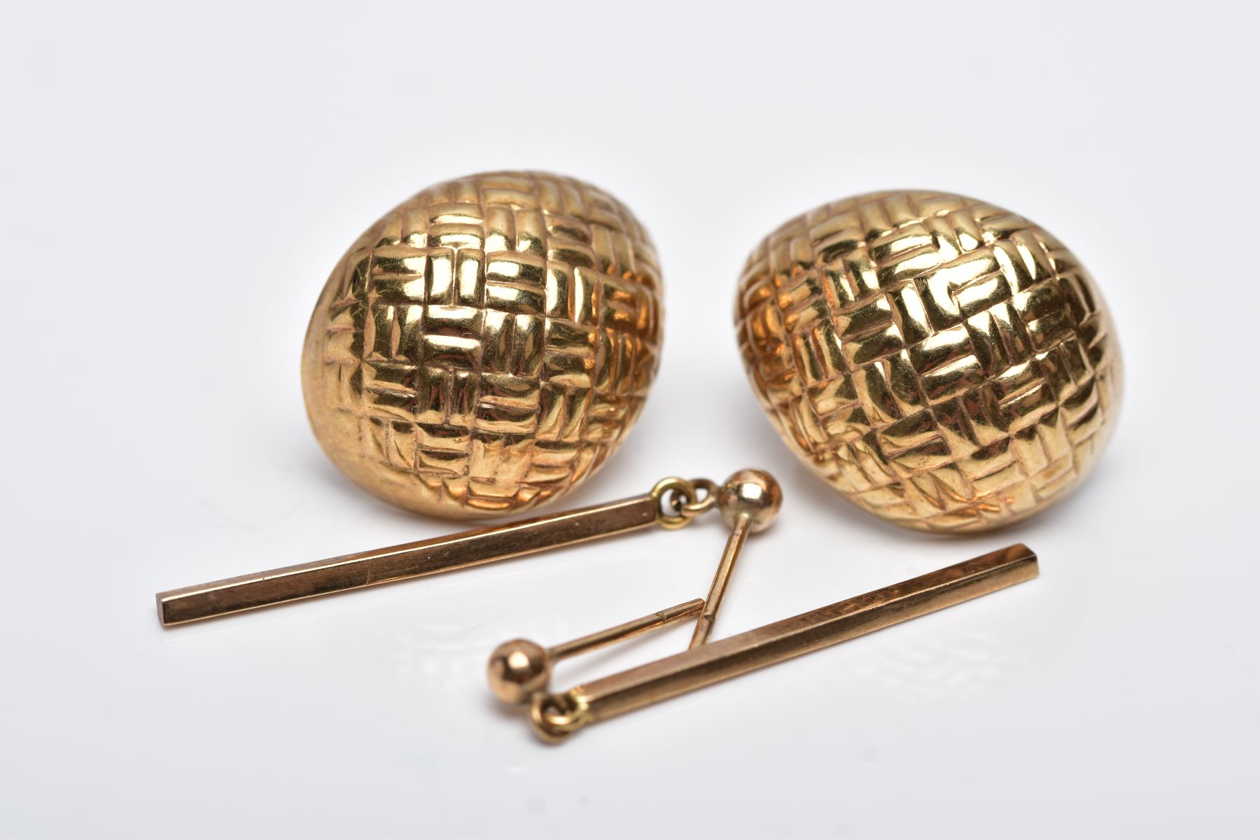 A PAIR OF 9CT GOLD EARRINGS AND ANOTHER PAIR, the first pair each of an oval half hoop, hollow form,
