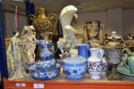 ASSORTED SCULPTURES, WASH SETS, VASES AND JARDINIERES ETC, to include resin Chinese and Japanese
