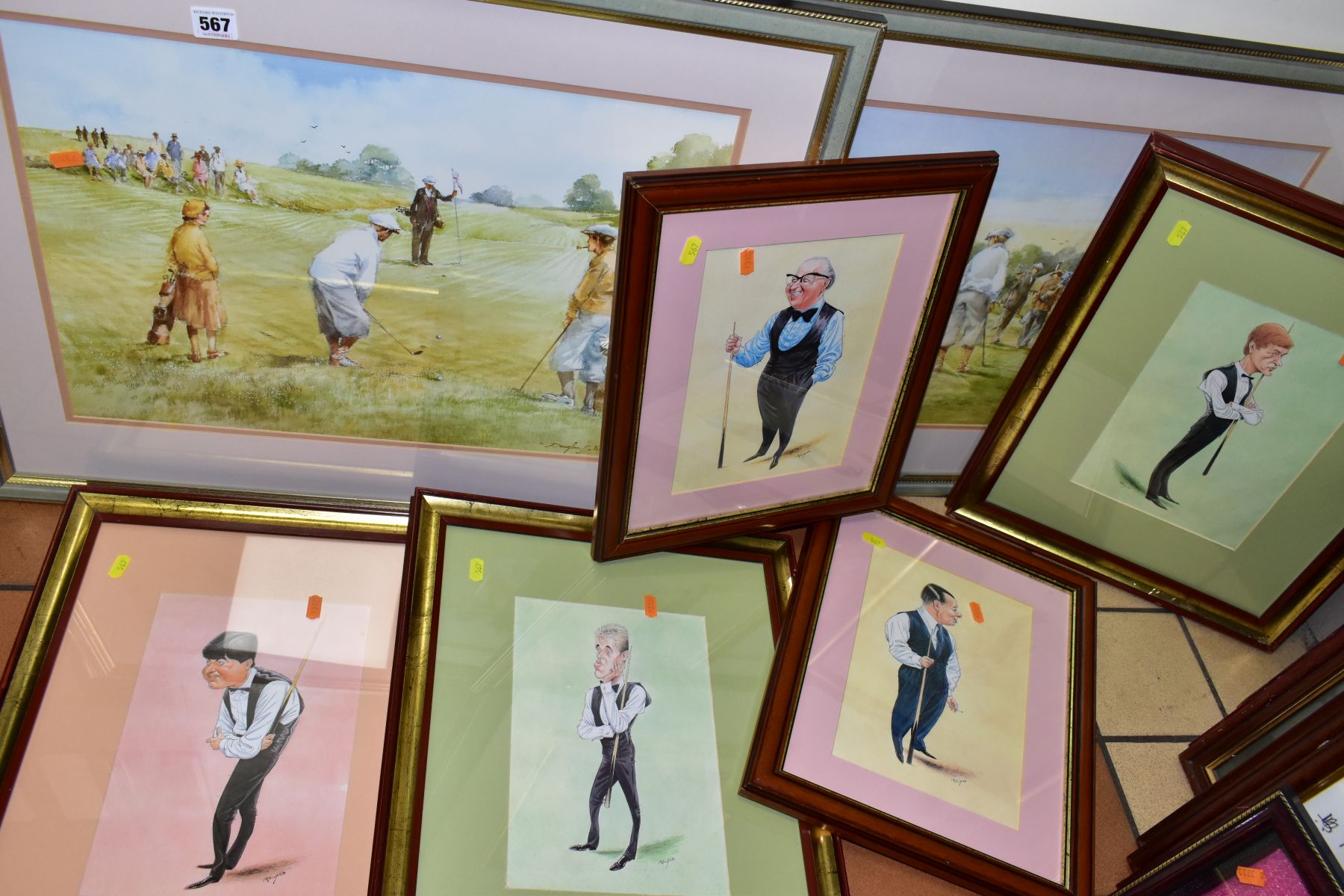 DOUGLAS E WEST, Two open edition golfing themed prints 'The Long Chip' and 'Now the 19th Hole', both