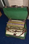 A CASED FRONTALINI ITALIA ACCORDIAN, purple, cream, gilt and jewelled finish, 120 buttons
