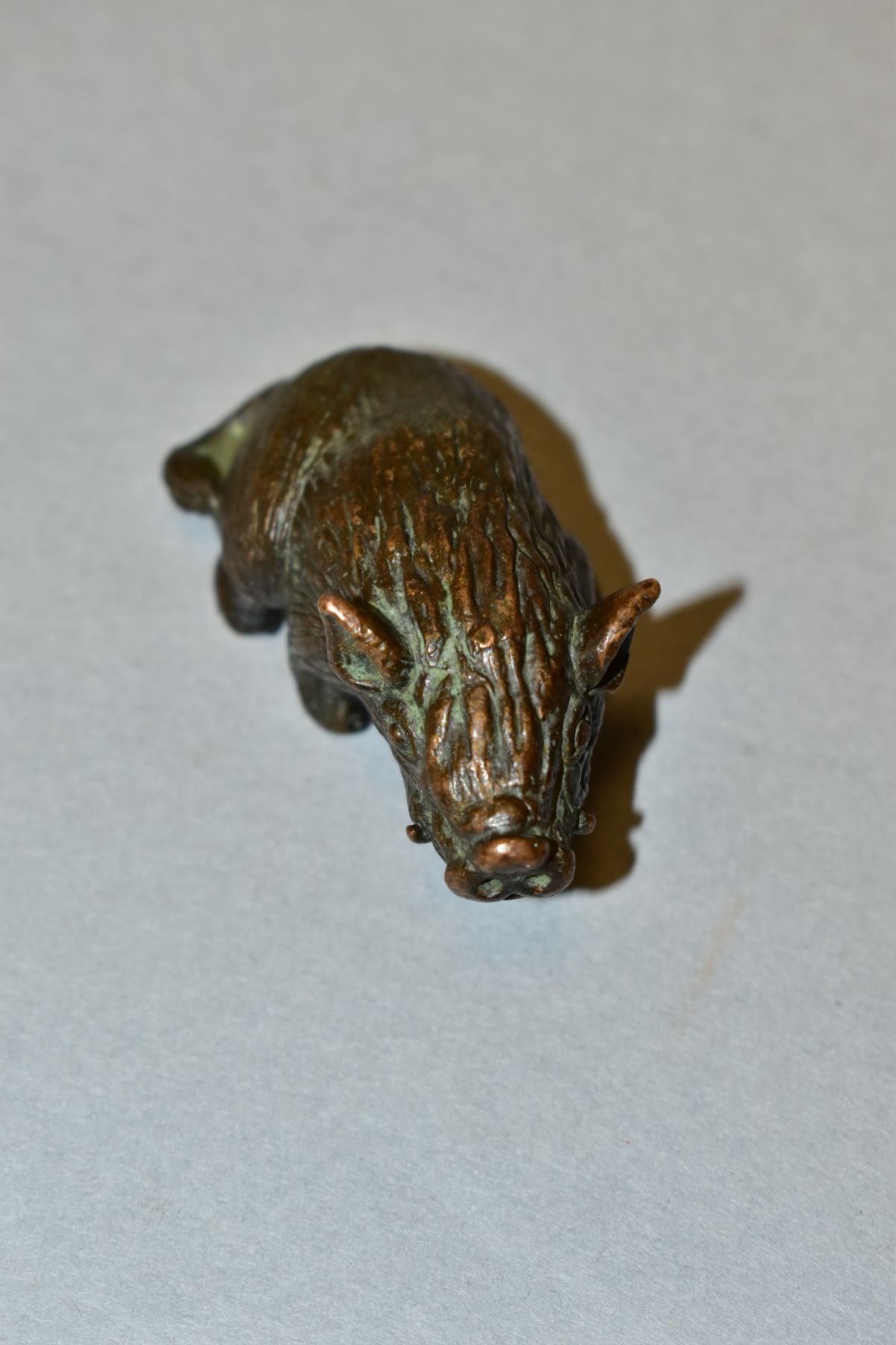 A 20TH CENTURY SMALL BRONZE FIGURE OF A SEATED HOG, unmarked, height 2.2cm x length 5.1cm - Bild 4 aus 5