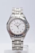 A GENTS BAUME & MERCER GENEVE WRISTWATCH, round white dial signed 'Baume & Mercer Geneve', baton