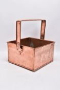 A BULPITT & SONS COPPER SWING HANDLED STORAGE BOX, date stamped 1915, missing cover, approximate
