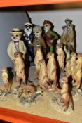 A GROUP OF ORNAMENTAL MEERKATS, to include four Country Artists Magnificent Meerkats, 'Poirot'