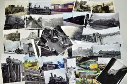 A QUANTITY OF ASSORTED BLACK AND WHITE RAILWAY PHOTOGRAPHS, majority are assorted steam locomotive