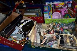 EIGHT BOXES AND TRAYS OF SUNDRY ITEMS ETC, to include a box of sewing accessories - buttons, reels