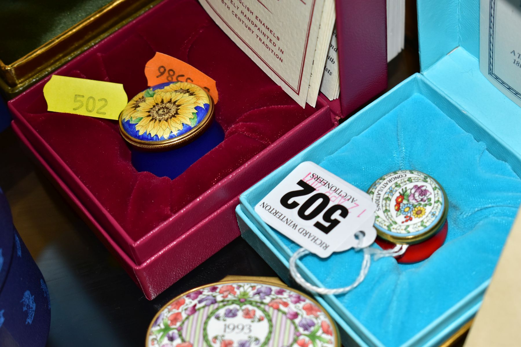 A GROUP OF ENAMEL BOXES, some boxed , comprising Halcyon Days, 'Congratulations' (boxed) and '1993 a - Image 3 of 6