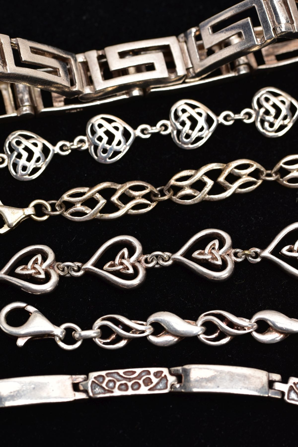 A BAG OF ASSORTED SILVER AND WHITE METAL BRACELETS, to include a silver Greek key style bracelet, - Image 3 of 3