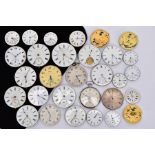 A TRAY OF POCKET WATCH MOVEMENTS, to include a total of twenty seven movements with white or