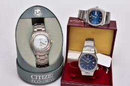THREE GENTS WRISTWATCHES, to include a 'Citizen Eco-drive, Titanium WR100', white dial, Roman