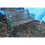 A WROUGHT IRON AND TEAK SLATTED GARDEN BENCH, width 126cm