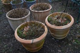 TWO PAIRS OF CIRCULAR TAPERED TERRACOTTA PLANT POTS, diameter 46cm x height 37cm (4)