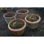 TWO PAIRS OF CIRCULAR TAPERED TERRACOTTA PLANT POTS, diameter 46cm x height 37cm (4)