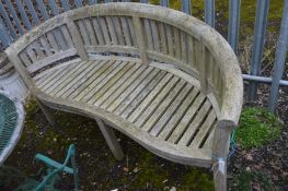 A TEAK BANANNA BENCH, width 160cm x depth 60cm x height 84cm