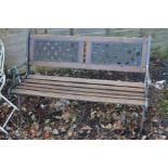 AN ALUMINIUM AND HARDWOOD SLATTED GARDEN BENCH, width 120cm