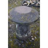 A SANDSTONE STADDLE STONE on circular bases, diameter 60cm x height 71cm (possibly a pair to lot