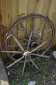 A WOODEN AND METAL CART WAGON WHEEL, diameter 92cm and another cart wagon wheel 80cm (2)