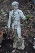 A COMPOSITE GARDEN STATUE AFTER MICHELANGELOS'S DAVID, on a square base, height 124cm
