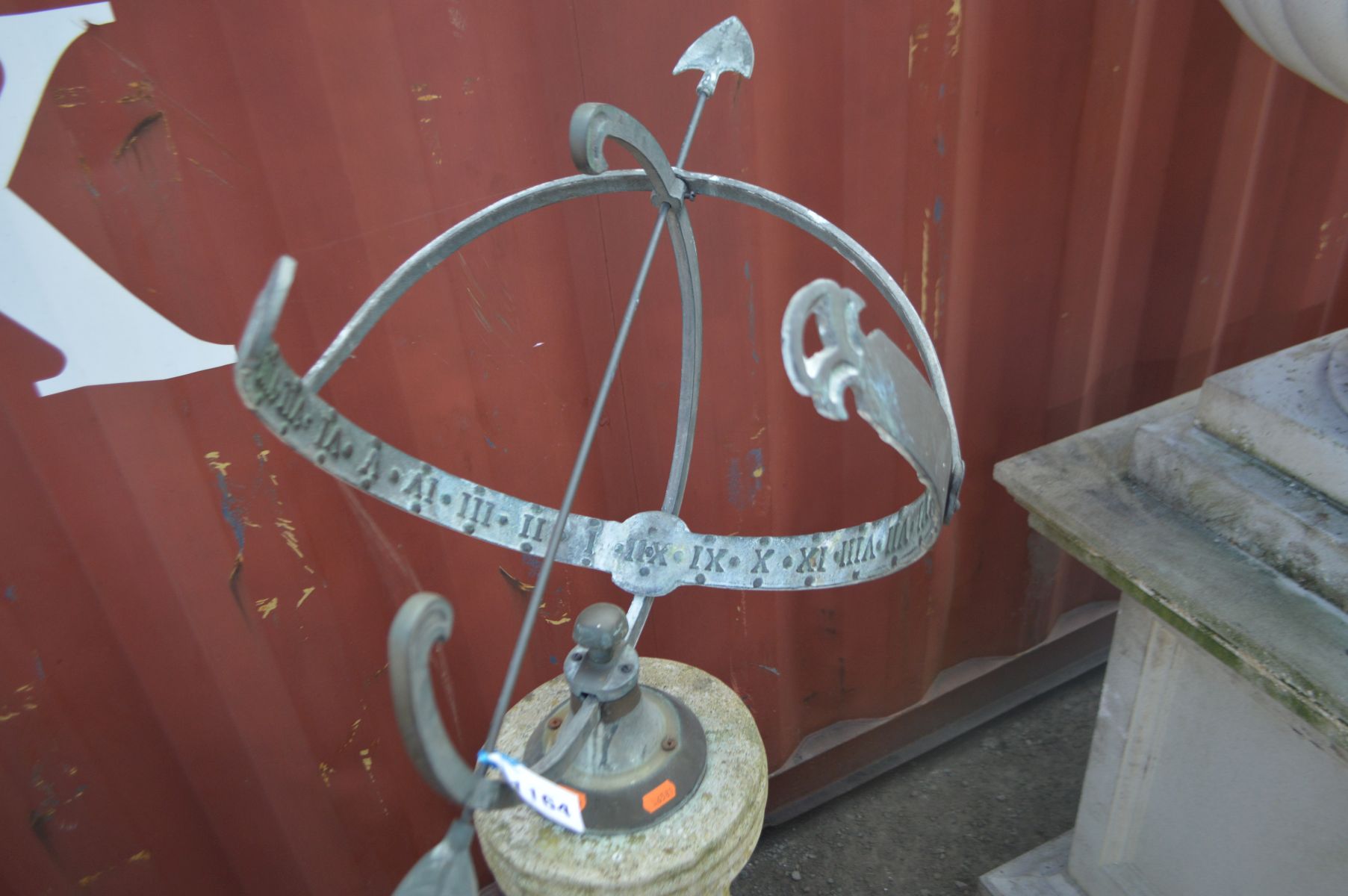 AN ARMILLARY SUNDIAL on a weathered composite cylindrical column, and a later brick effect base, - Image 2 of 3