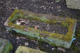 A RED SANDSTONE RECTANGULAR TROUGH, width 100cm x depth 37cm x height 24cm (no cracks)