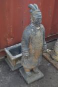 A CHINESE FAUX TERRACOTTA WARRIOR, on a separate plinth overall height 132cm x height of base 27 (