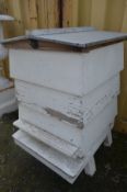 A WBC BEE HIVE with gabled roof, painted in the colour white, width 61cm x depth 62cm x