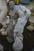 TWO COMPOSITE GARDEN FIGURES OF A SEMI CLAD, with flowing robes, largest height 89cm