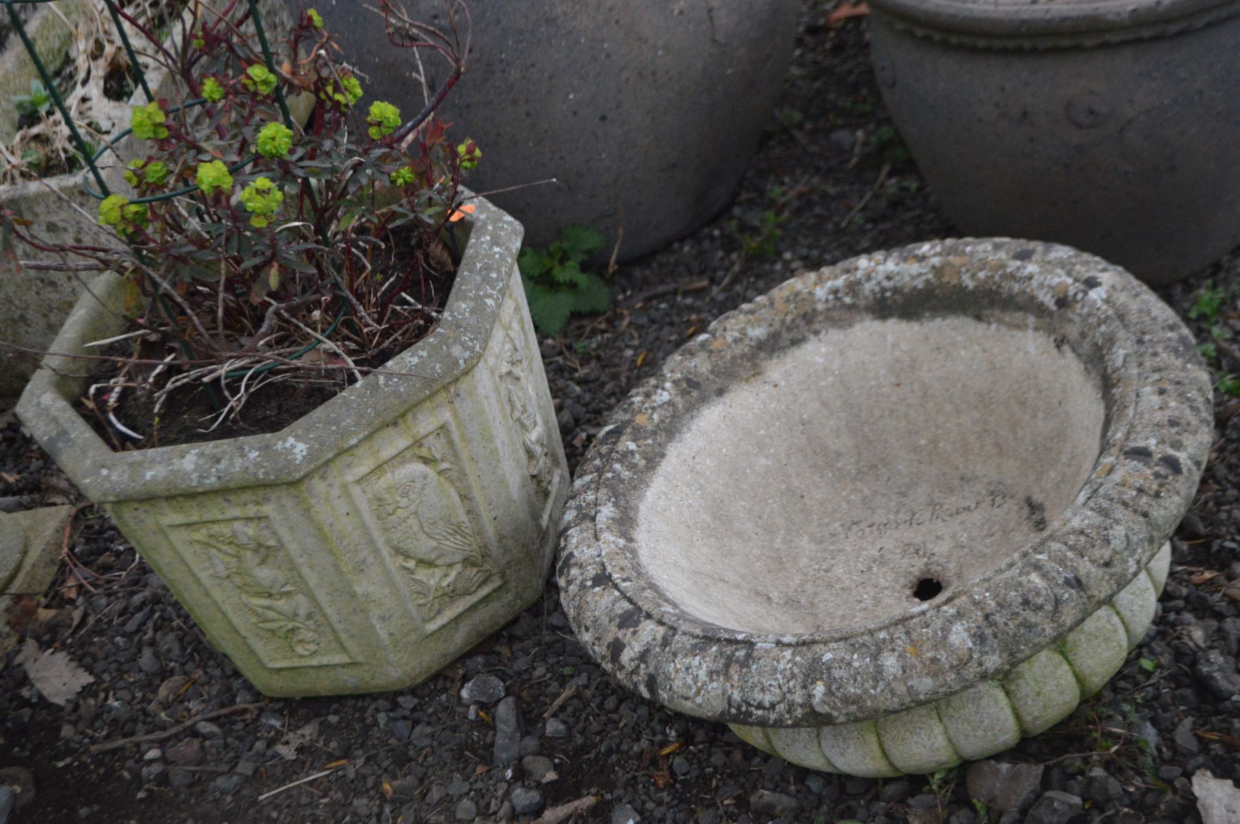 SEVEN VARIOUS PLANTERS, to include an acanthus planter, an octagonal planter, diameter 40cm x height - Image 3 of 4