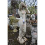 A COMPOSITE GARDEN FIGURE OF A STANDING SEMI CLAD LADY with flowing robes, height 116cm