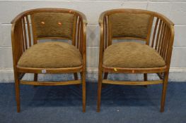 A PAIR OF EARLY 20TH CENTURY THONET BEECH ARMCHAIRS (with later seat pad)