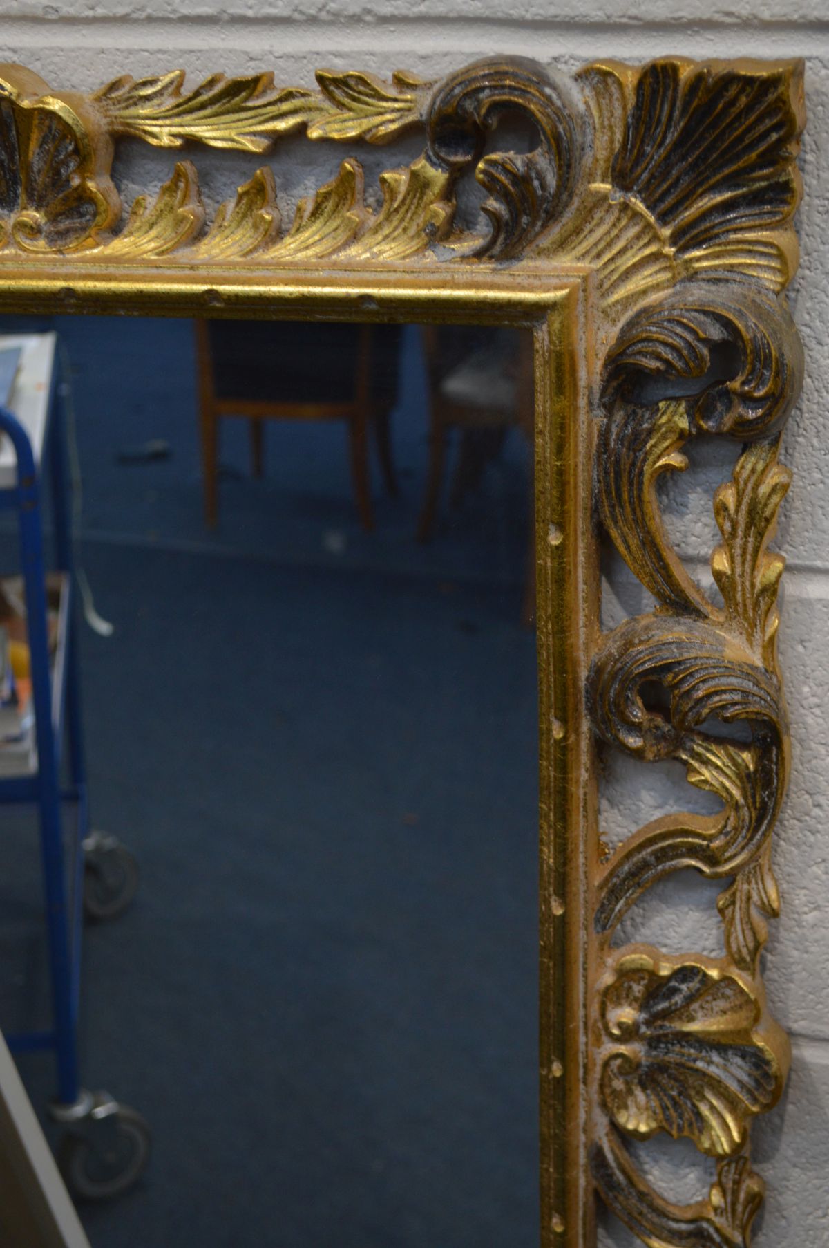A SCROLLED FOLIATE GILT ON RESIN WALL MIRROR, 71cm x 81cm and two modern cheval mirrors and two - Image 3 of 3