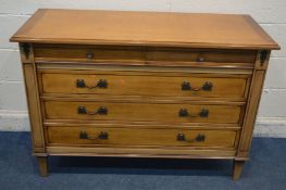 AN 'AND SO TO BED, LONDON' EMPIRE CHERRYWOOD SIDEBOARD/CHEST OF two short and three long, width