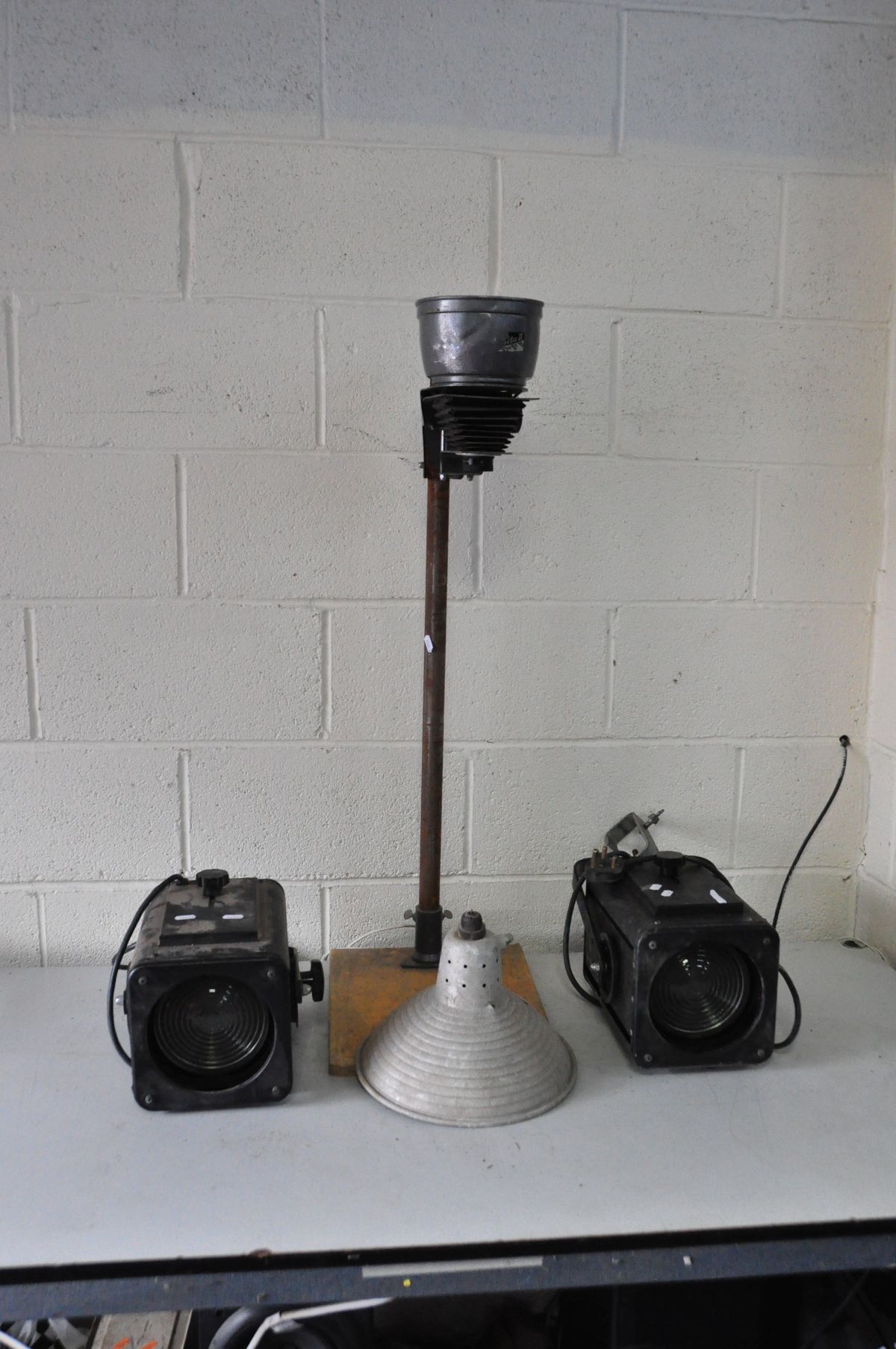 TWO RANK STRAND MODEL 833 VINTAGE STAGE LIGHTS (untested due to round pin plugs), a partial