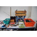 TWO TRAYS CONTAINING POWER AND HAND TOOLS including a Bosch Orbital Sander, a Black and Decker