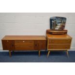 A MID 20TH CENTURY TEAK SIDEBOARD, width 137cm x depth 40cm x height 64cm (altered from a dressing