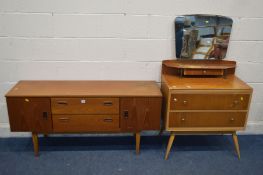 A MID 20TH CENTURY TEAK SIDEBOARD, width 137cm x depth 40cm x height 64cm (altered from a dressing