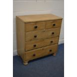 A VICTORIAN PINE CHEST OF TWO SHORT OVER THREE LONG DRAWERS, with turned handles, and flat bun feet,