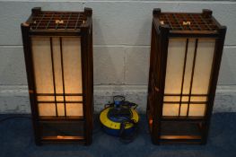 A PAIR OF SQUARE TRADITIONAL JAPANESE STYLE LAMPS, 27cm squared x height 59cm