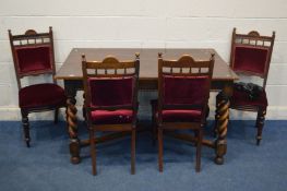 AN OAK BARLEY TWIST DINING TABLE, on a cross stretchered base, length 137cm x depth 91cm x height