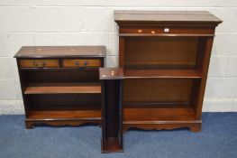 A MAHOGANY OPEN BOOKCASE with a single adjustable shelf, width 83cm x depth 37cm x height 104cm, a