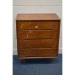 A JOHN AND SYLIA REID FOR STAG OAK CHEST OF FOUR DRAWERS, on cylindrical tapering legs, length