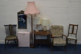 A QUANTITY OF OCCASIONAL FURNITUIRE to include a teak oval topped drop leaf tea trolley, a retro