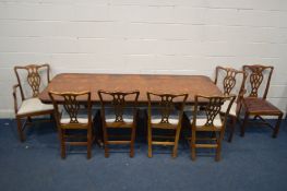 A YEWWOOD TWIN PEDESTAL DINING TABLE, with a single additional leaf, extended length 229cm x