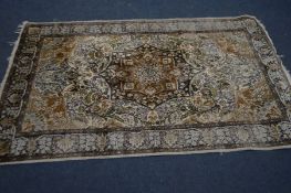 A SILK TABRIZ RUG, 182cm x 120cm (low pile)