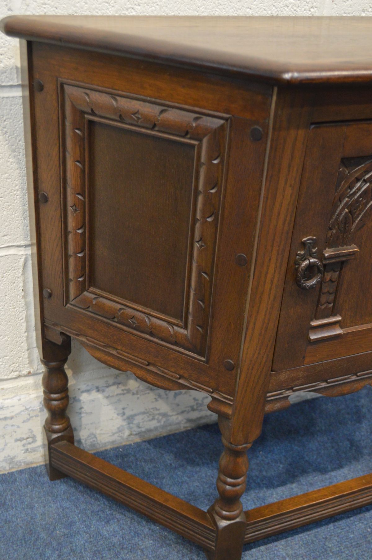 AN OLD CHARM CANTED SINGLE DOOR CREDENCE CABINET, width 81cm x depth 33cm x height 71cm (missing - Image 2 of 2